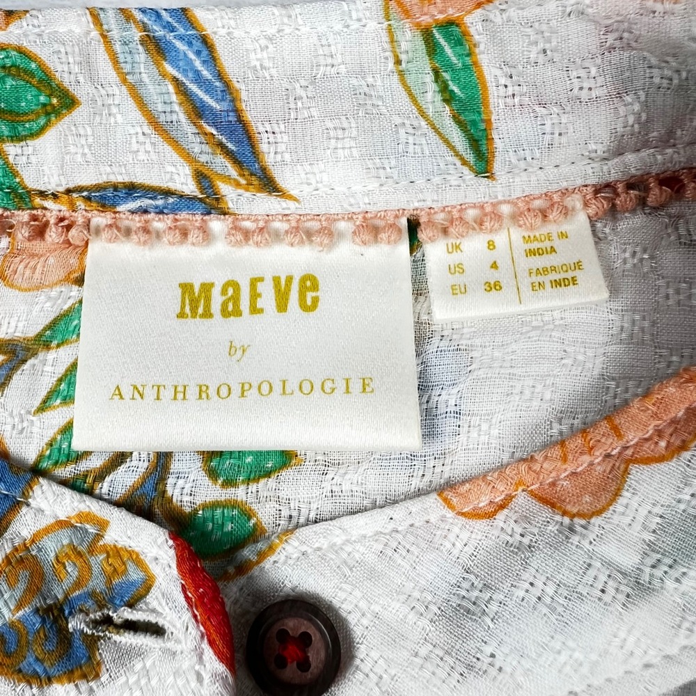 Maeve Anthropologie Floral Puff Sleeve Button Down Blouse White Multi Size 4 - Picture 3 of 12
